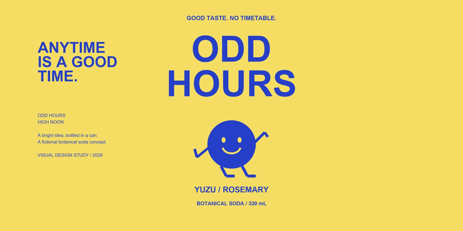 Flat yellow ODD HOURS Yuzu and Rosemary wrap artwork, including the front design and back panel