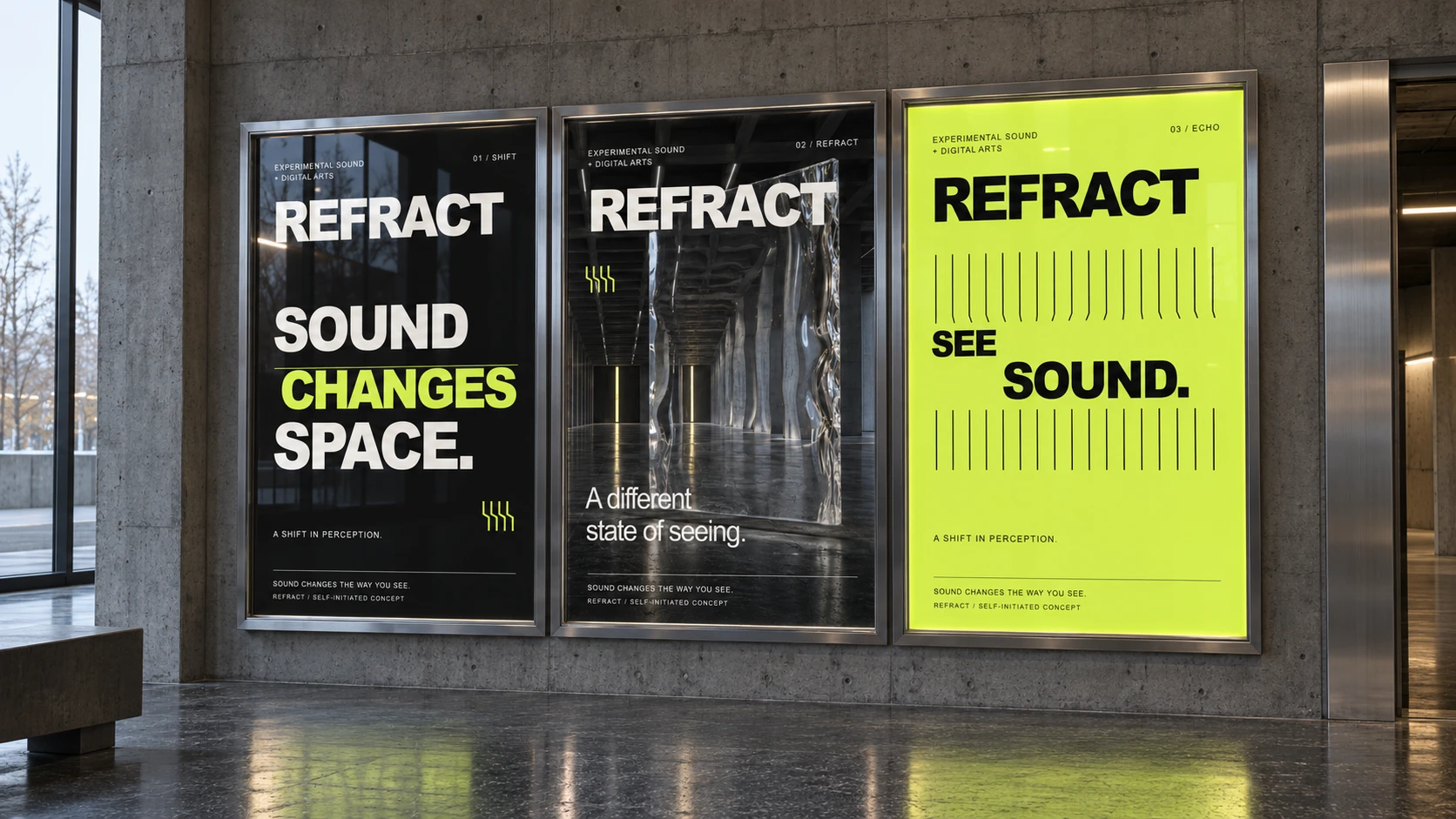 A coordinated REFRACT campaign across three large venue posters